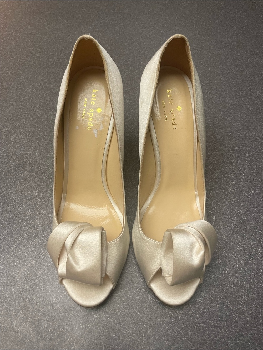 kate spade Champagne Satin Peep-Toe Pumps with Knotted Bow